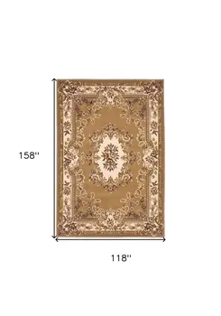10' X 13' Beige Ivory And Brown Floral Medallion Area Rug