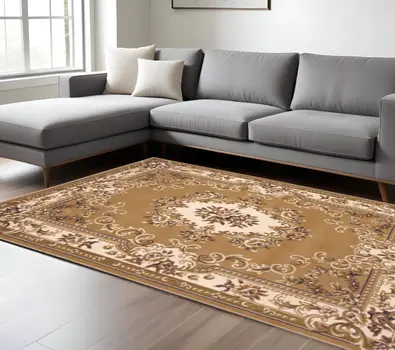 9' X 13' Beige and Ivory Area Rug