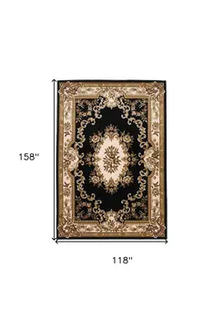 10' X 13' Black Ivory Machine Woven Hand Carved Floral Medallion Indoor Area Rug