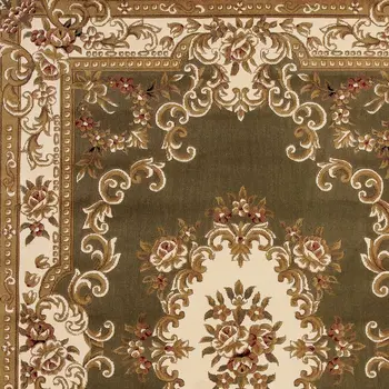 10' X 13' Green And Ivory Floral Medallion Area Rug