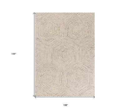 9' X 12' Sand Beige Wool Geometric Hand Tufted Area Rug