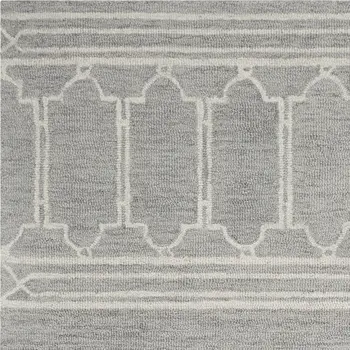 9' X 12' Gray And Light Gray Wool Geometric Hand Tufted Area Rug