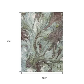 9' X 13'  Green And Brown Abstract Marble Area Rug