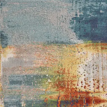 10' X 13' Blue Rust And Orange Abstract Area Rug
