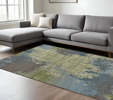 10' X 13' Blue and Green Abstract Area Rug