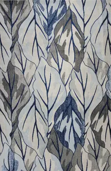 10' X 13' Gray And Navy Blue Botanical Leaves Area Rug