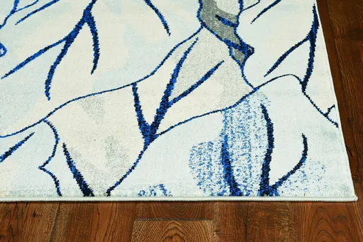 10' X 13' Gray And Navy Blue Botanical Leaves Area Rug