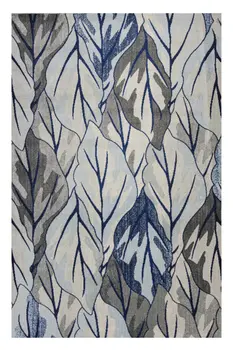 10' X 13' Gray And Navy Blue Botanical Leaves Area Rug