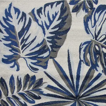 10' X 13' Gray And Blue Tropical Floral Area Rug