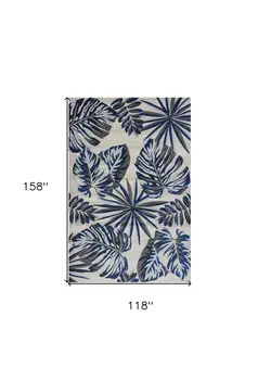10' X 13' Gray And Blue Tropical Floral Area Rug