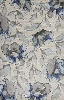 9' X 13' Blue And Gray Floral Area Rug