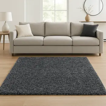 9' X 13' Black Abstract Shag Hand Woven Area Rug