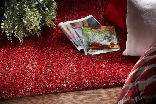 9' X 13' Red Shag Hand Woven Area Rug