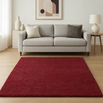 9' X 13' Red Shag Hand Woven Area Rug