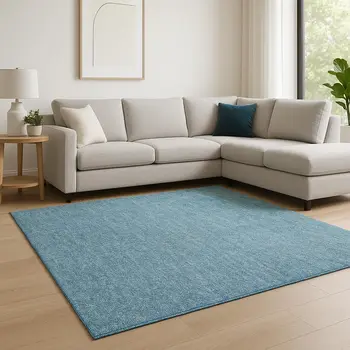 9' X 13' Blue And Beige Abstract Shag Hand Woven Area Rug