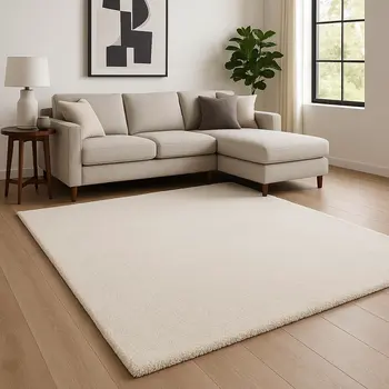 9' X 13' Ivory Shag Hand Woven Area Rug