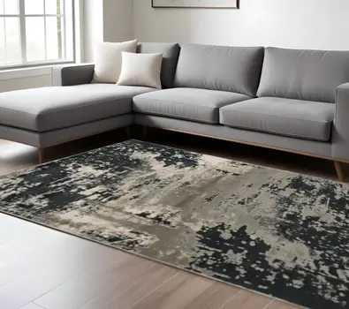 10' X 13' Silver And Charcoal Abstract Area Rug