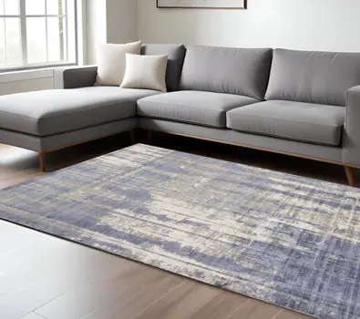 8' X 11' Blue and Gray Abstract Hand Loomed Area Rug