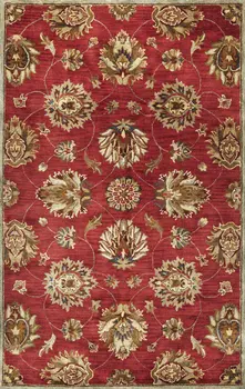 9' X 13' Red and Ivory Wool Floral Handmade Area Rug