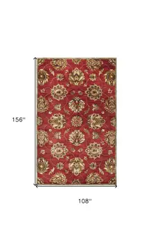 9' X 13' Red and Ivory Wool Floral Handmade Area Rug