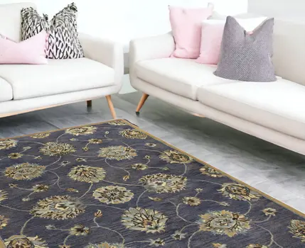 9' X 13' Midnight Blue Hand Tufted Traditional Floral Indoor Area Rug