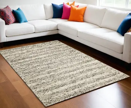 9' X 13' Grey Heather Hand Woven Knobby Stripes Indoor Area Rug