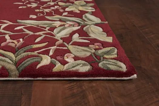 9' X 13' Ruby Red Wool Floral Hand Tufted Area Rug