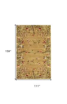 9' X 13' Golden Yellow Wool Floral Hand Tufted Area Rug