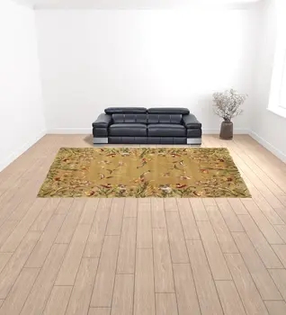 9' X 13' Golden Yellow Wool Floral Hand Tufted Area Rug