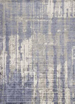 9' X 13' Grey Blue Hand Loomed Abstract Brushstroke Indoor Area Rug