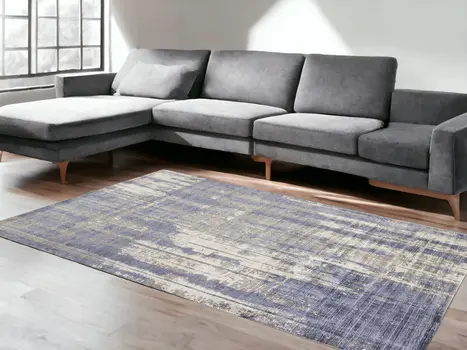 9' X 13' Grey Blue Hand Loomed Abstract Brushstroke Indoor Area Rug