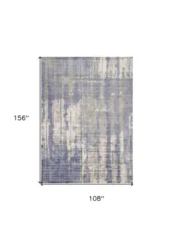9' X 13' Grey Blue Hand Loomed Abstract Brushstroke Indoor Area Rug