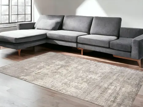 9' X 13' Beige Hand Loomed Abstract Brushstroke Indoor Area Rug