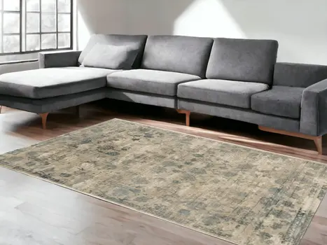 9' X 13' Viscose Sand Or Blue Area Rug