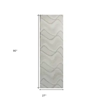 2' X 7' Ivory Abstract Waves Wool Runner Rug