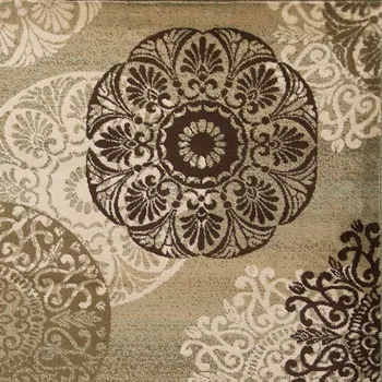 5' X 8' Sage Red And Black Floral Medallion Area Rug