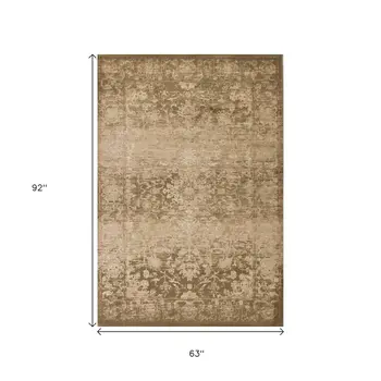5' X 8' Beige And Tan Floral Distressed Area Rug