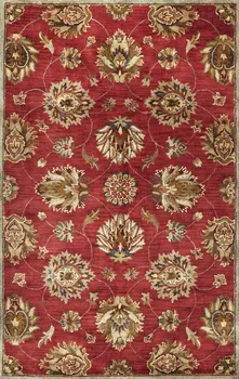 3' X 5' Red Gold And Green New Zealand Lambs Wool Floral Medallion Hand Tufted Area Rug