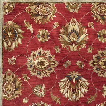 3' X 5' Red Gold And Green New Zealand Lambs Wool Floral Medallion Hand Tufted Area Rug