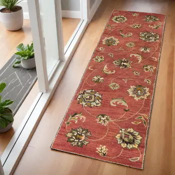 2' X 7' Sienna Floral Vines Wool Runner Rug