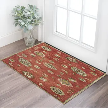 3' X 5' Sienna Gold And Green New Zealand Lambs Wool Floral Medallion Hand Tufted Area Rug