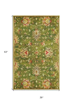 3' X 5' Green New Zealand Lambs Wool Floral Hand Tufted Area Rug