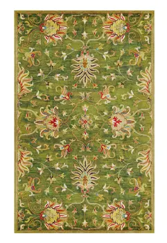 3' X 5' Green New Zealand Lambs Wool Floral Hand Tufted Area Rug