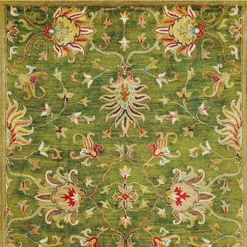 3' X 5' Green New Zealand Lambs Wool Floral Hand Tufted Area Rug