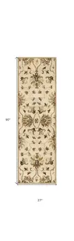 8' Champagne Wool Floral Handmade Runner Rug