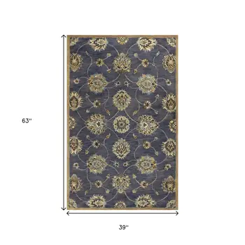 3' X 5' Midnight Floral Vines Wool Area Rug