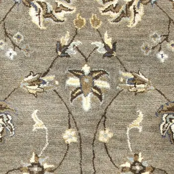 7' Gray And Ivory New Zealand Lambs Wool Floral Hand Tufted Runner Rug