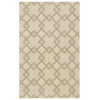 3' X 5' Ivory Geometric Diamonds Wool Area Rug