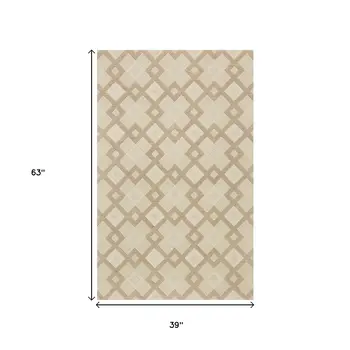 3' X 5' Ivory Geometric Diamonds Wool Area Rug