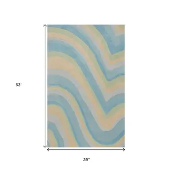 3' X 5' Blue And Beige Wool Abstract Hand Tufted Area Rug